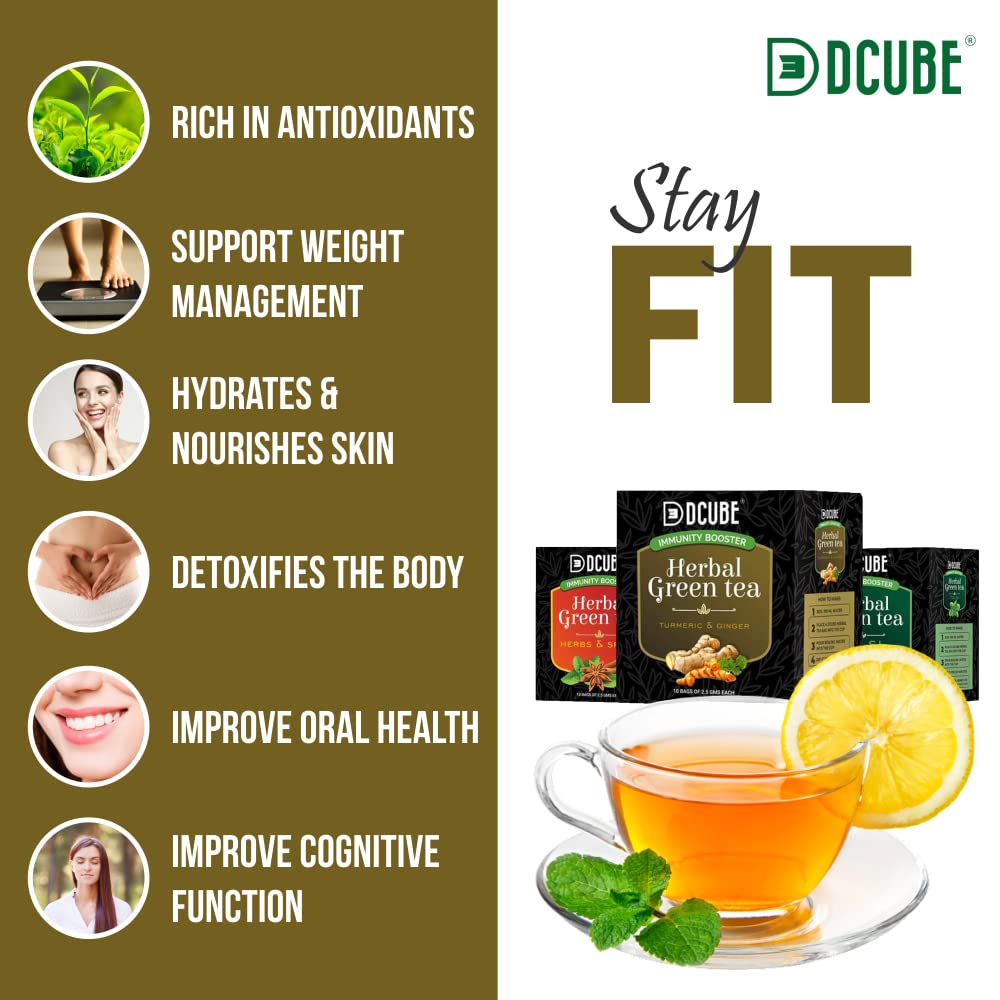 Dcube Turmeric and Ginger Herbal Green Tea - 10 Tea Bags